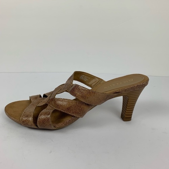 New Aerosole Carmel Snakeskin Heeled Sandals 3.5” Wood Heel Comfortable Size 10 - Picture 9 of 9
